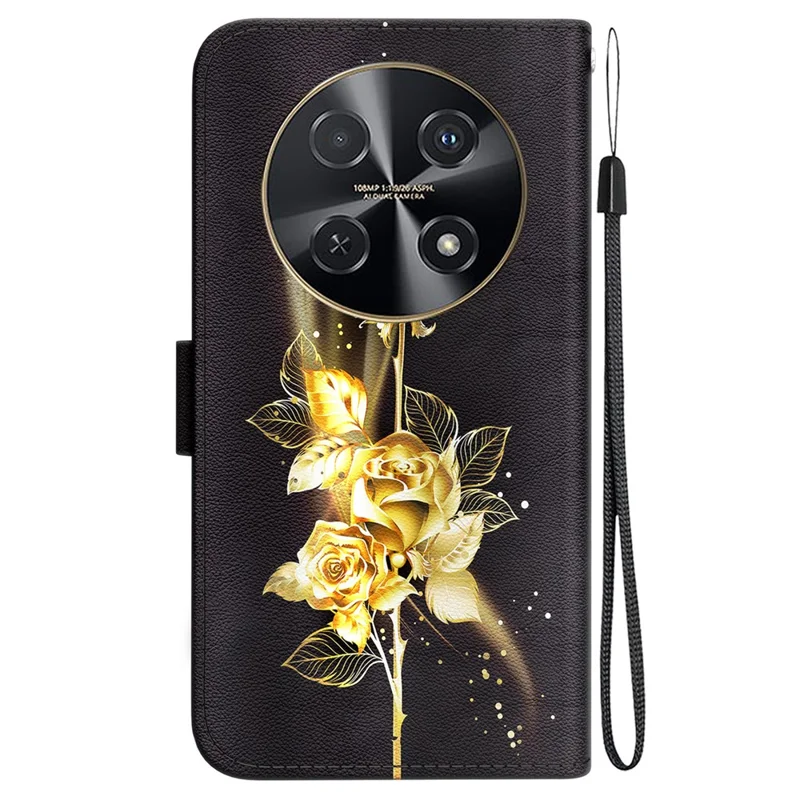 For Huawei nova 12i 4G Wallet Case Pattern Print PU Leather Phone Cover - Gold Butterfly Rose