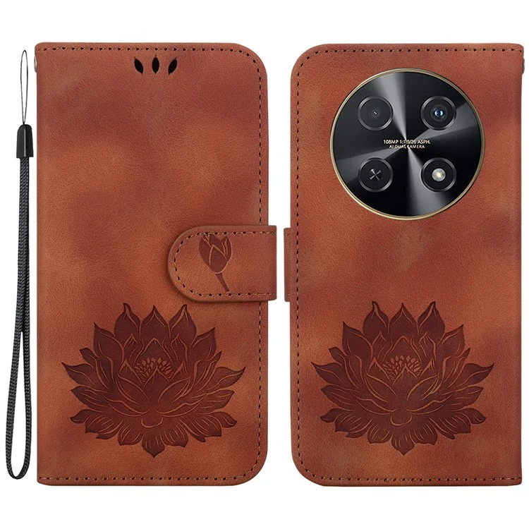 Para Huawei nova 12i 4G Carteira Capa de Telefone Lotus Imprint Leather Stand Cover - Marrom