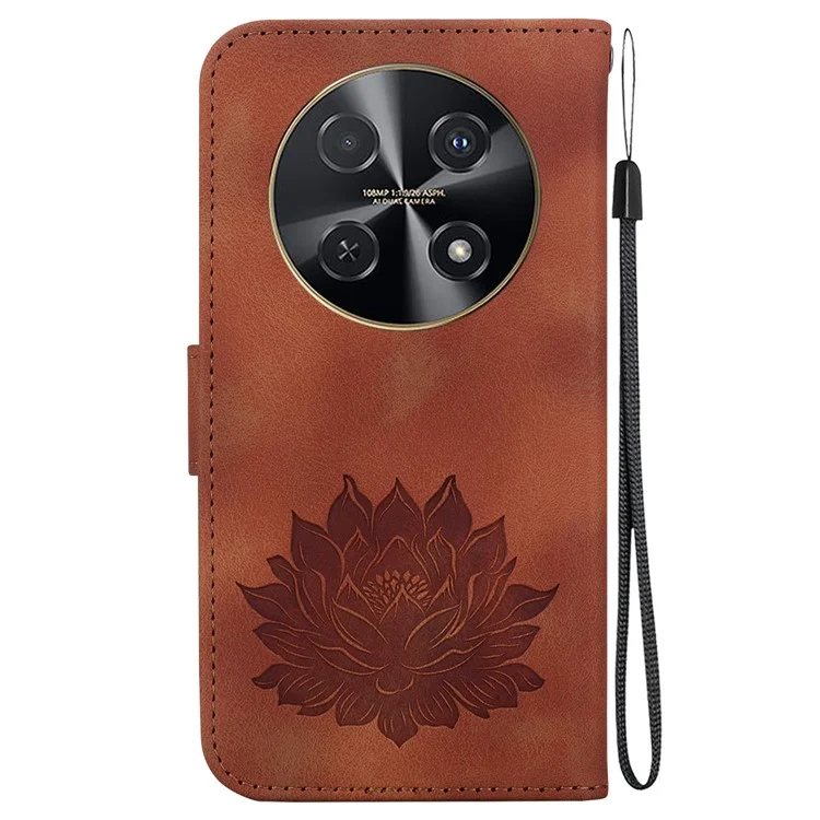 Para Huawei nova 12i 4G Carteira Capa de Telefone Lotus Imprint Leather Stand Cover - Marrom