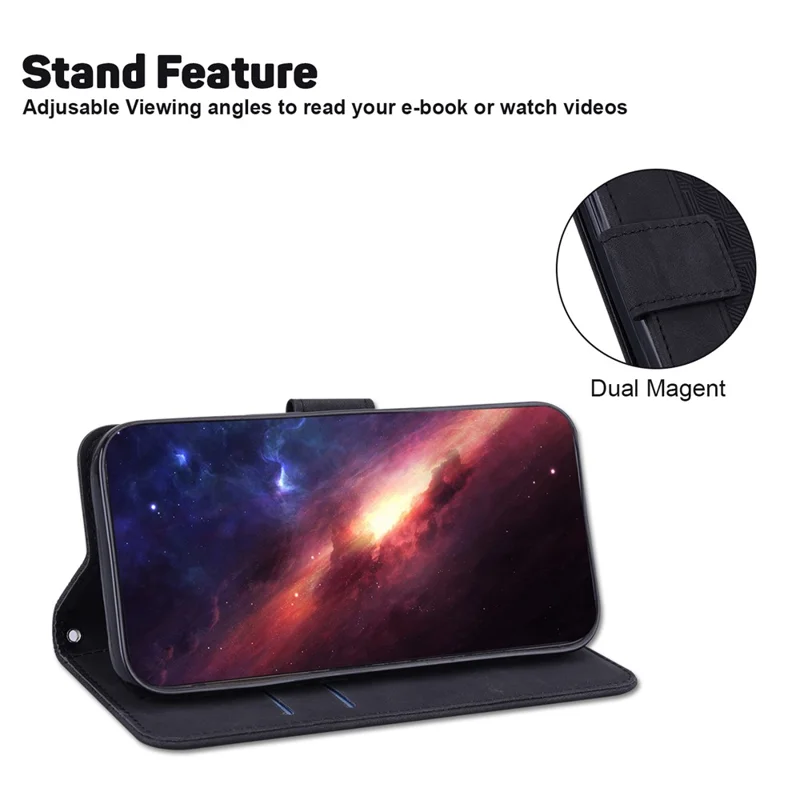 For Huawei nova 12i 4G Case Geometry Imprint Leather Wallet Stand Cell Phone Cover - Black