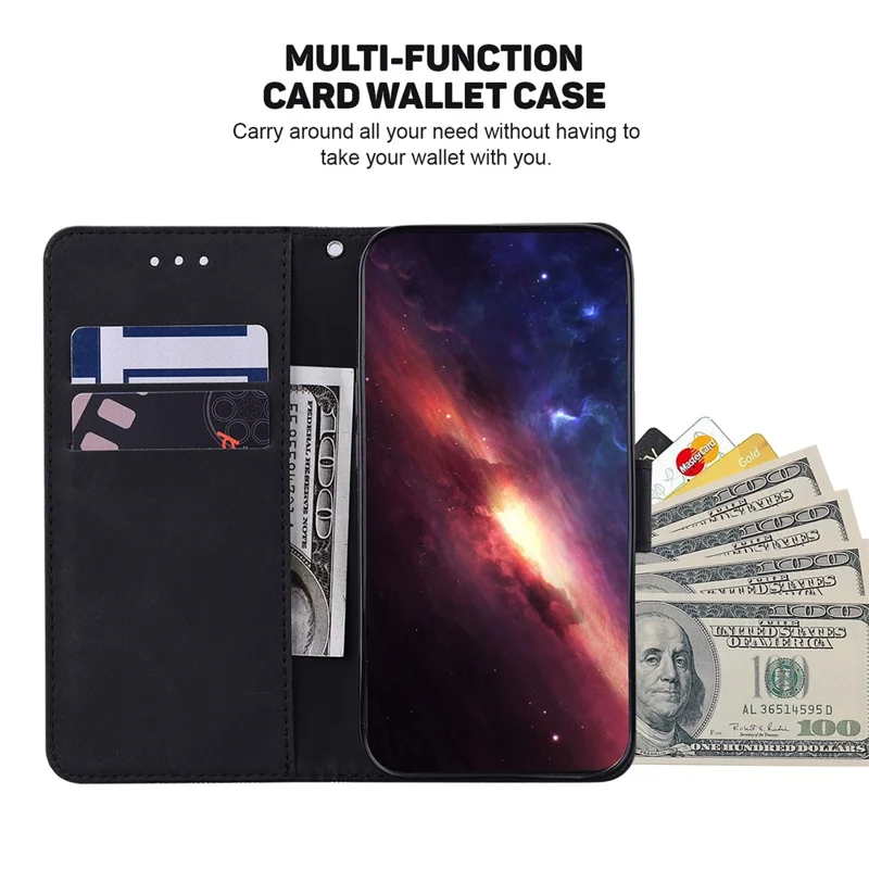 For Huawei nova 12i 4G Case Geometry Imprint Leather Wallet Stand Cell Phone Cover - Black
