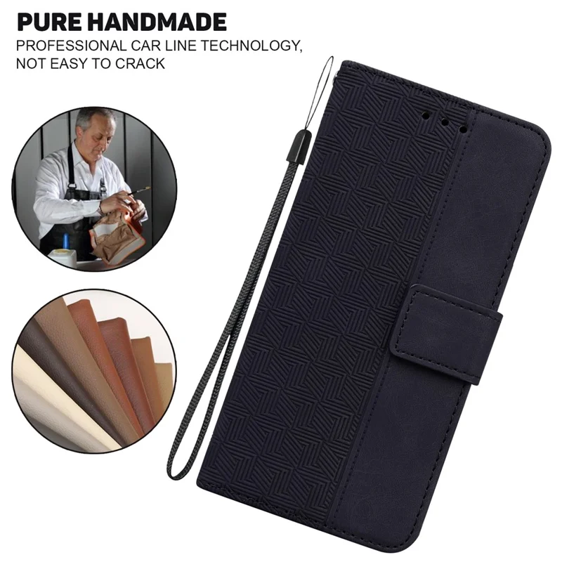 For Huawei nova 12i 4G Case Geometry Imprint Leather Wallet Stand Cell Phone Cover - Black