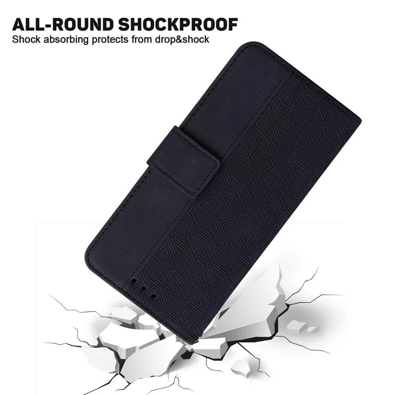 For Huawei nova 12i 4G Case Geometry Imprint Leather Wallet Stand Cell Phone Cover - Black
