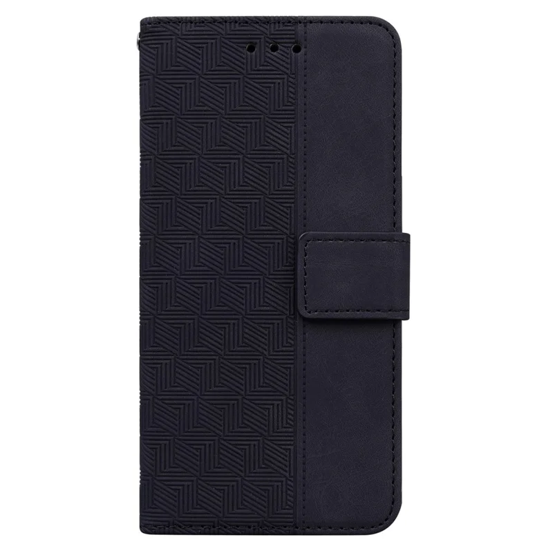 For Huawei nova 12i 4G Case Geometry Imprint Leather Wallet Stand Cell Phone Cover - Black