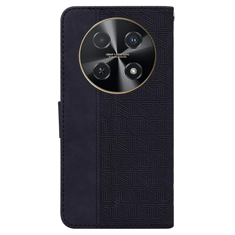 For Huawei nova 12i 4G Case Geometry Imprint Leather Wallet Stand Cell Phone Cover - Black