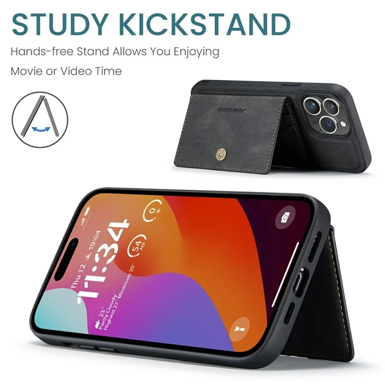 JEEHOOD J01 Funda para iPhone 15 Pro Max Cuero+TPU Funda Teléfono Bolsa de Tarjeta Desmontable - Negro