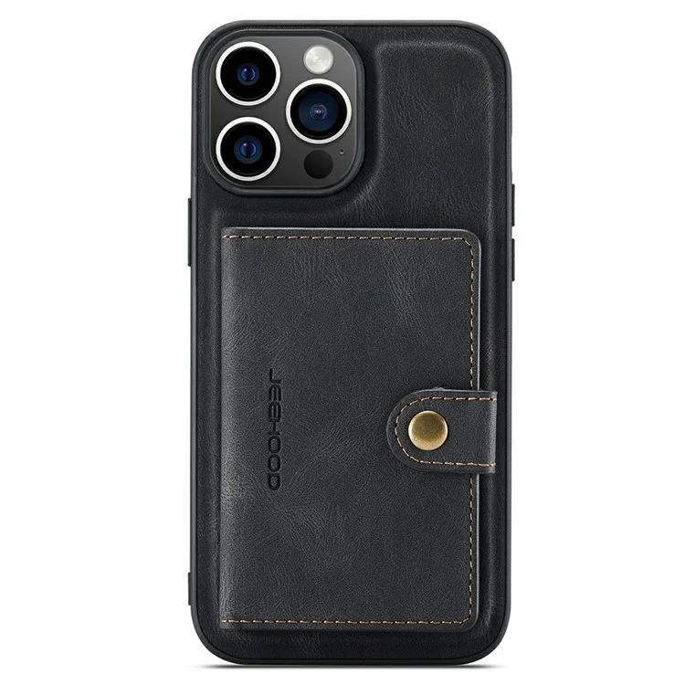JEEHOOD J01 Funda para iPhone 15 Pro Max Cuero+TPU Funda Teléfono Bolsa de Tarjeta Desmontable - Negro