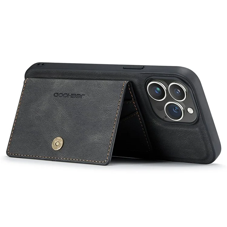 JEEHOOD J01 Funda para iPhone 15 Pro Max Cuero+TPU Funda Teléfono Bolsa de Tarjeta Desmontable - Negro