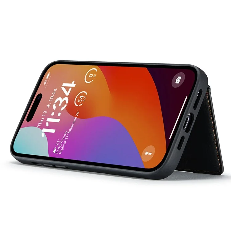 JEEHOOD J01 Funda para iPhone 15 Pro Max Cuero+TPU Funda Teléfono Bolsa de Tarjeta Desmontable - Negro