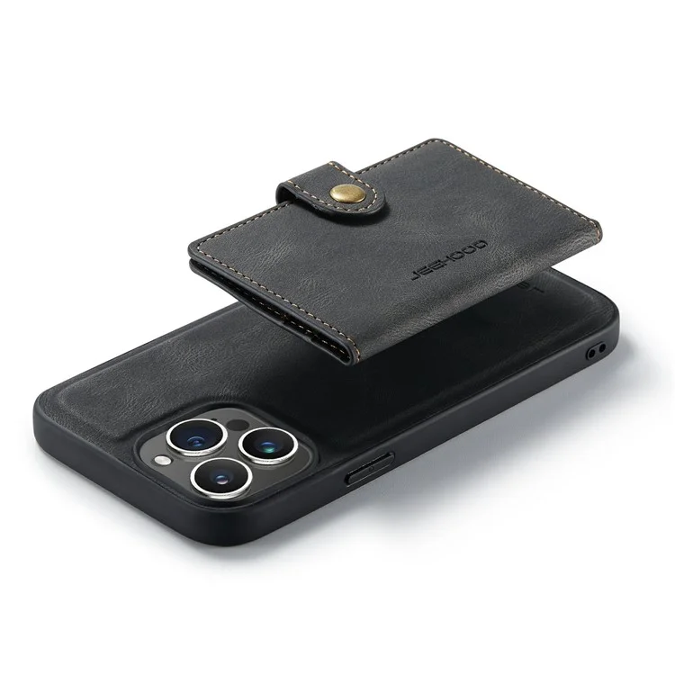 JEEHOOD J01 Funda para iPhone 15 Pro Max Cuero+TPU Funda Teléfono Bolsa de Tarjeta Desmontable - Negro