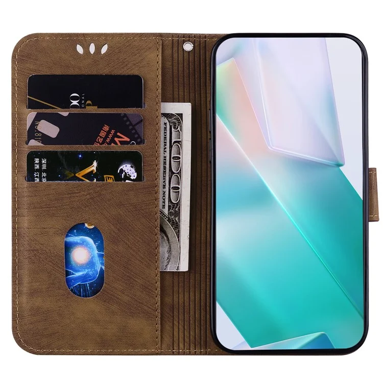 Para Huawei nova 12i 4G Capa de Carteira de Couro com Estampa de Tigre Fofa - Marrom
