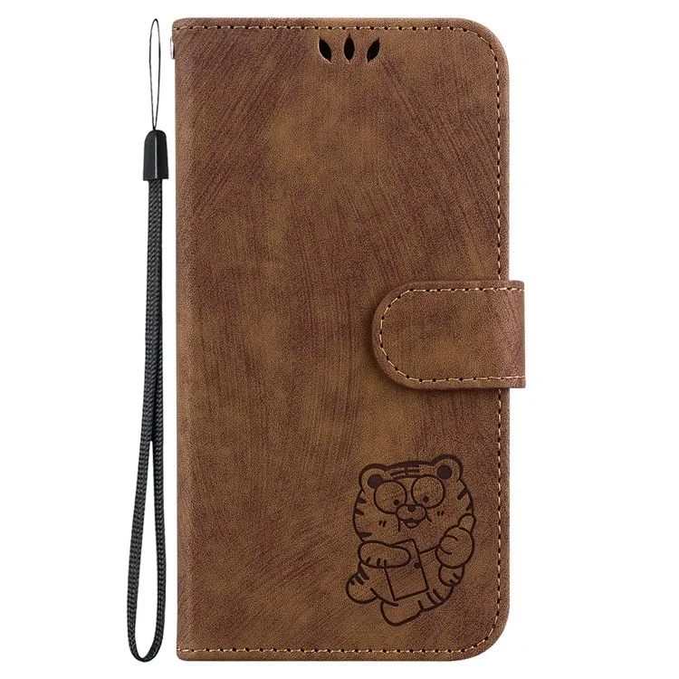 Para Huawei nova 12i 4G Capa de Carteira de Couro com Estampa de Tigre Fofa - Marrom