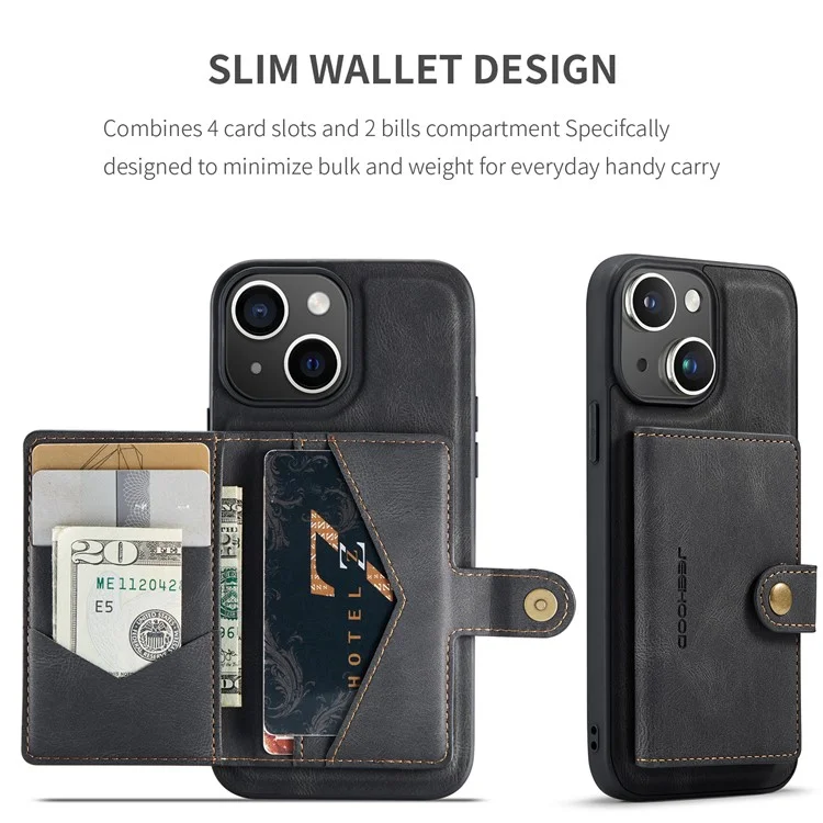 JEEHOOD J01 Étui pour iPhone 15 Porte-Carte Sac Support Cuir Enduit TPU - Noir