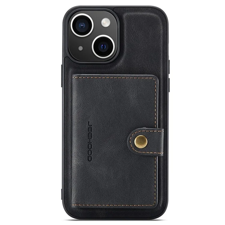 JEEHOOD J01 Étui pour iPhone 15 Porte-Carte Sac Support Cuir Enduit TPU - Noir