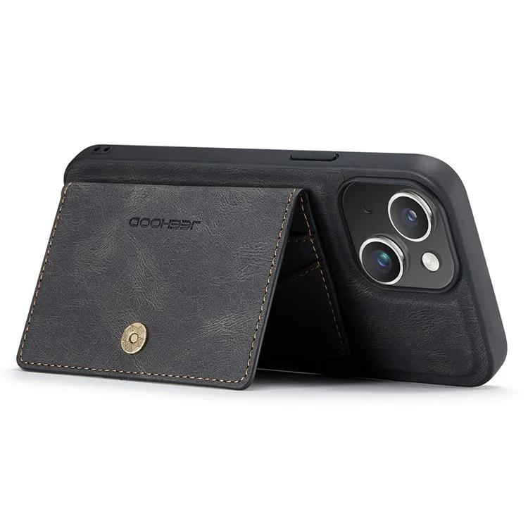 JEEHOOD J01 Étui pour iPhone 15 Porte-Carte Sac Support Cuir Enduit TPU - Noir