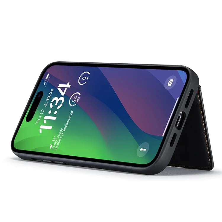 JEEHOOD J01 Étui pour iPhone 15 Porte-Carte Sac Support Cuir Enduit TPU - Noir