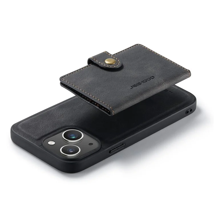 JEEHOOD J01 Étui pour iPhone 15 Porte-Carte Sac Support Cuir Enduit TPU - Noir