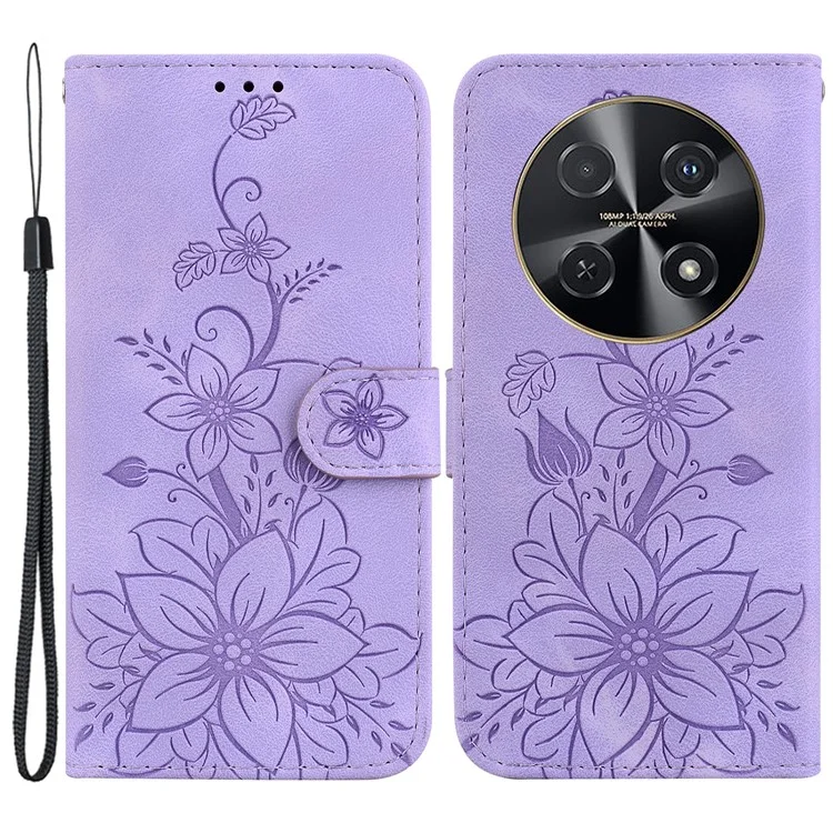 Para Huawei nova 12i 4G Carteira Caso PU Leather Phone Cover Flower Imprinted - Púrpura