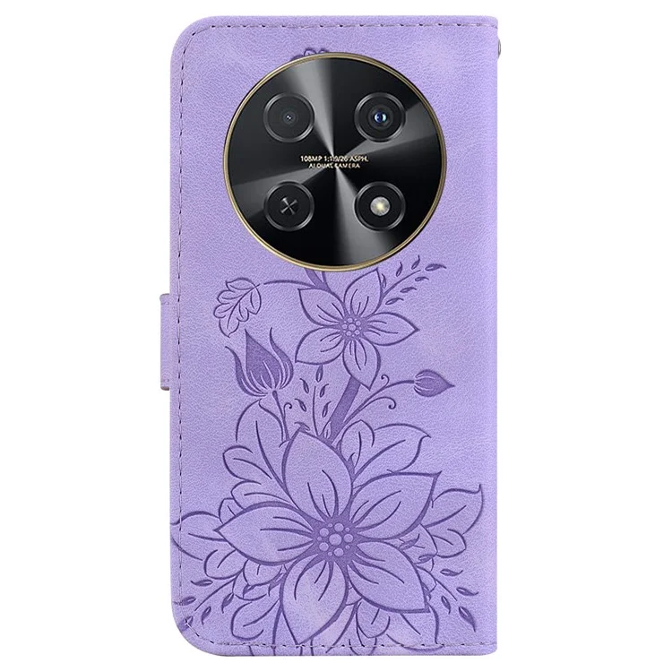Para Huawei nova 12i 4G Carteira Caso PU Leather Phone Cover Flower Imprinted - Púrpura