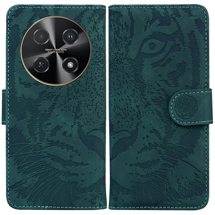 Para Huawei nova 12i 4G Carteira Caso de Telefone Tiger Imprint PU Leather Flip Cover - Verde