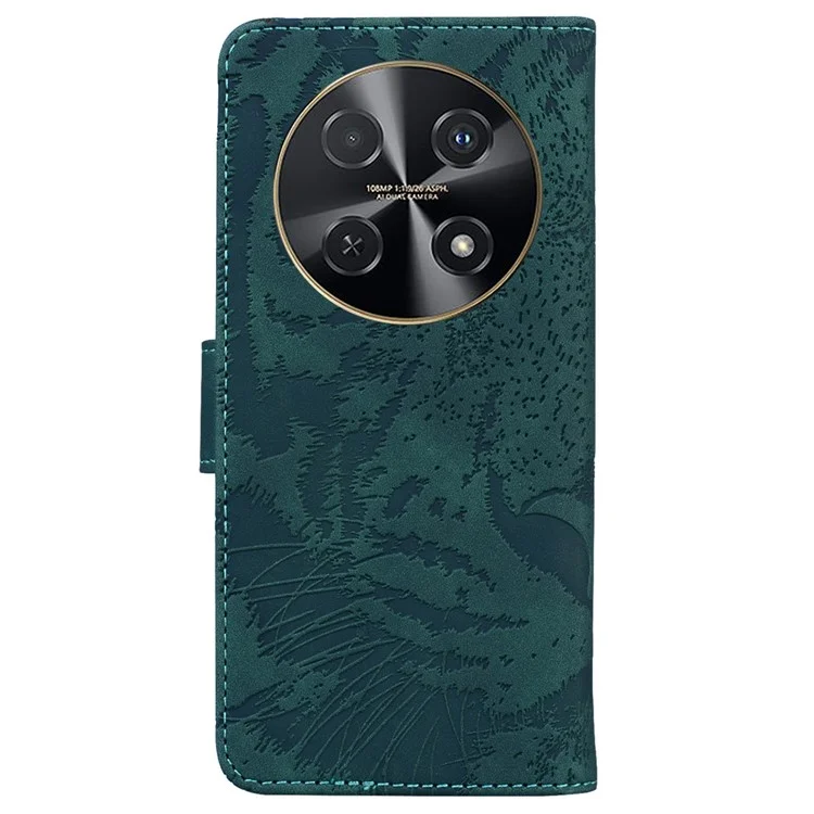 Para Huawei nova 12i 4G Carteira Caso de Telefone Tiger Imprint PU Leather Flip Cover - Verde