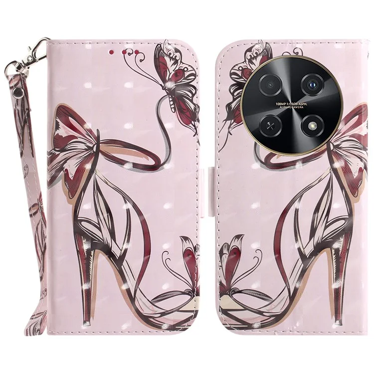 Para Huawei nova 12i 4G Capa à prova de choque Caso de impressão de padrão 3D Carteira de couro Capa de telefone - Borboleta Salto Alto