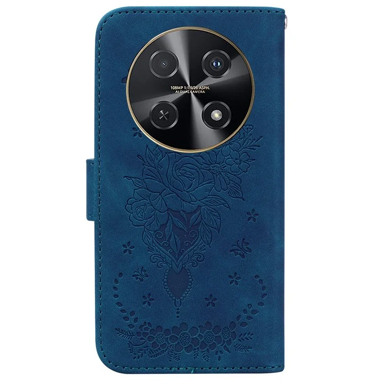 Para o Huawei nova 12i 4G Case Borboleta Rosa Flor Imprensa Capa de Telefone de Couro - Azul