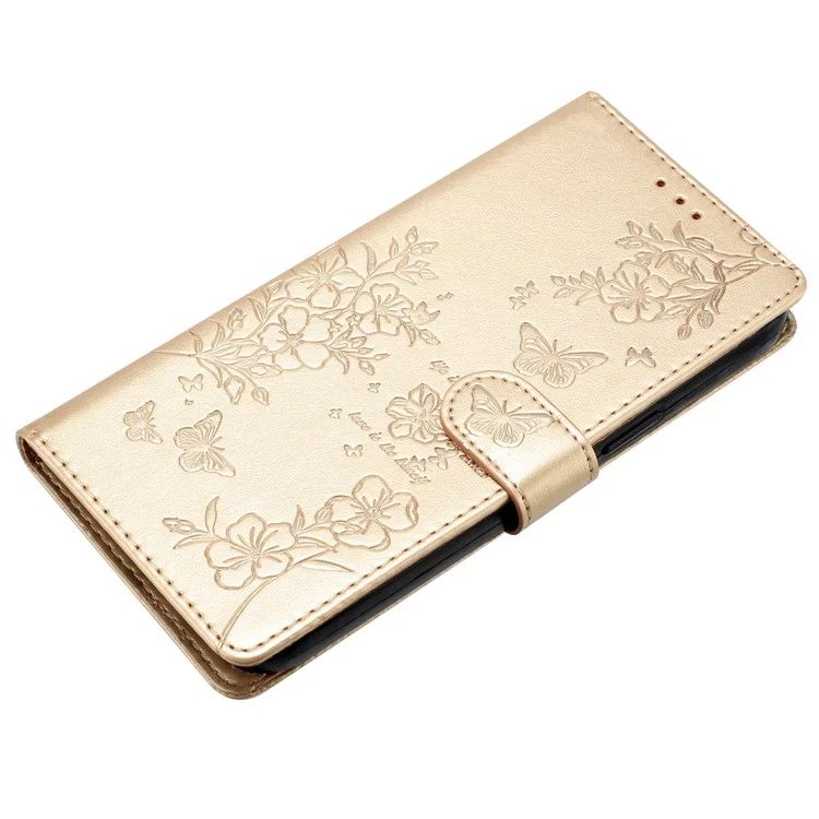 Für Samsung Galaxy A05 4G Wallet Phone Case Butterfly Floral Imprint Leather Flip Cover - Gold