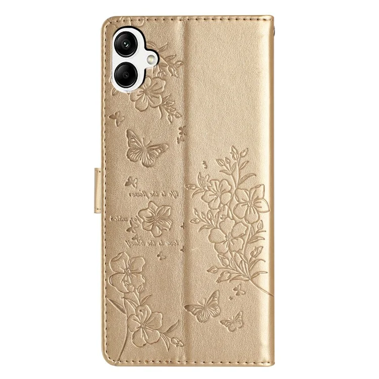 Für Samsung Galaxy A05 4G Wallet Phone Case Butterfly Floral Imprint Leather Flip Cover - Gold