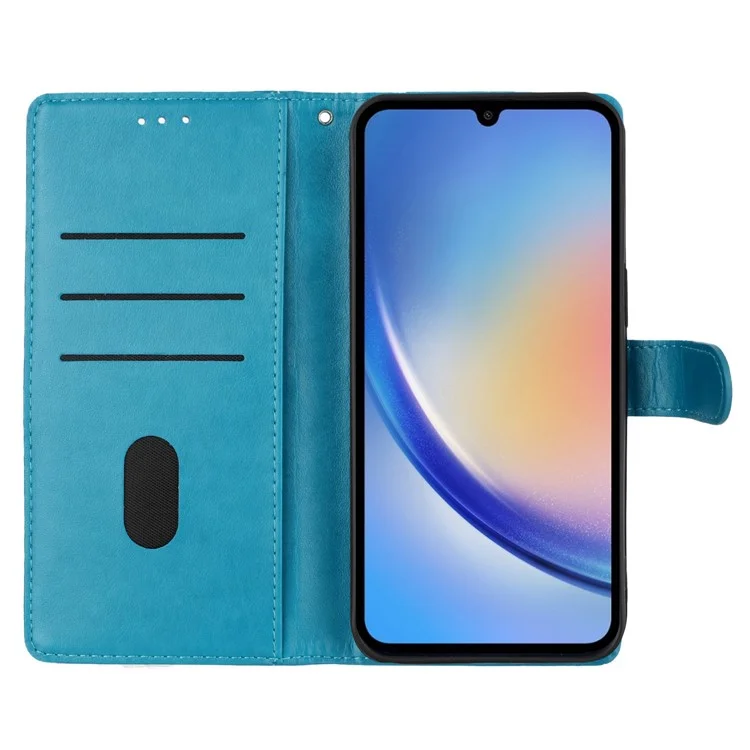 Für Samsung Galaxy A35 5G Brieftasche Hülle Schmetterling Blumen Prägung Leder Handyhülle - Blau