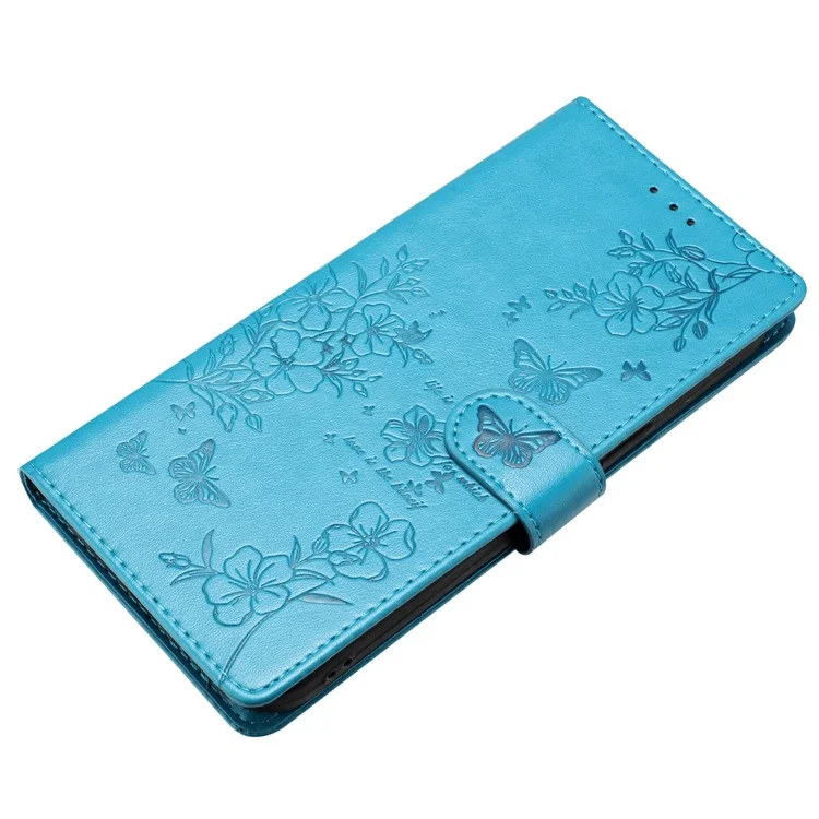 Für Samsung Galaxy A35 5G Brieftasche Hülle Schmetterling Blumen Prägung Leder Handyhülle - Blau