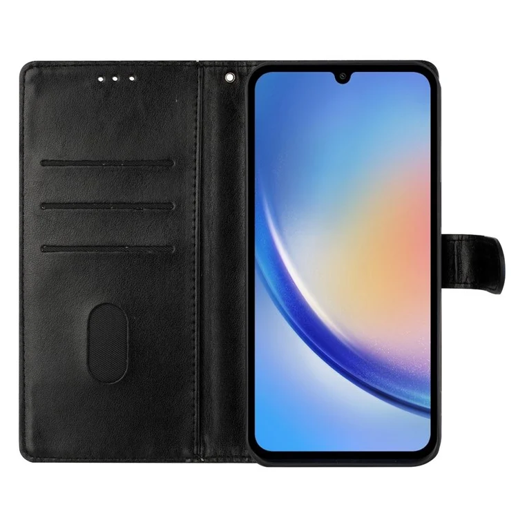 For Samsung Galaxy A55 5G Wallet Case Butterfly Floral Imprint Stand Leather Phone Cover - Black
