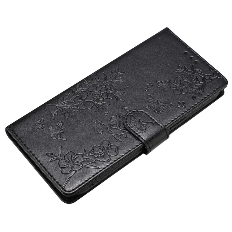 For Samsung Galaxy A55 5G Wallet Case Butterfly Floral Imprint Stand Leather Phone Cover - Black