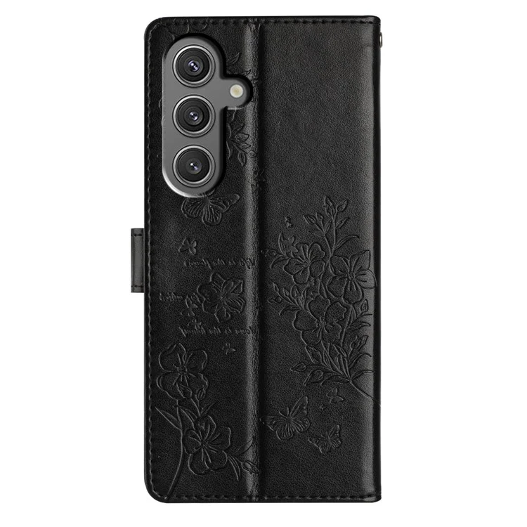 For Samsung Galaxy A55 5G Wallet Case Butterfly Floral Imprint Stand Leather Phone Cover - Black