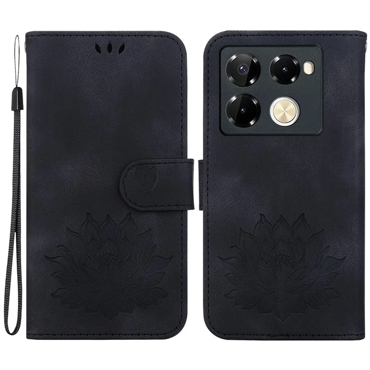 For Infinix Note 40 Pro 5G / Note 40 Pro+ Wallet Case Lotus Imprint Leather Stand Phone Cover - Black