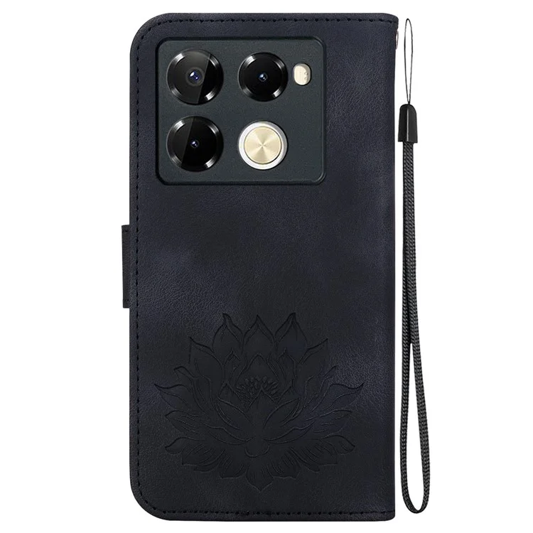 For Infinix Note 40 Pro 5G / Note 40 Pro+ Wallet Case Lotus Imprint Leather Stand Phone Cover - Black