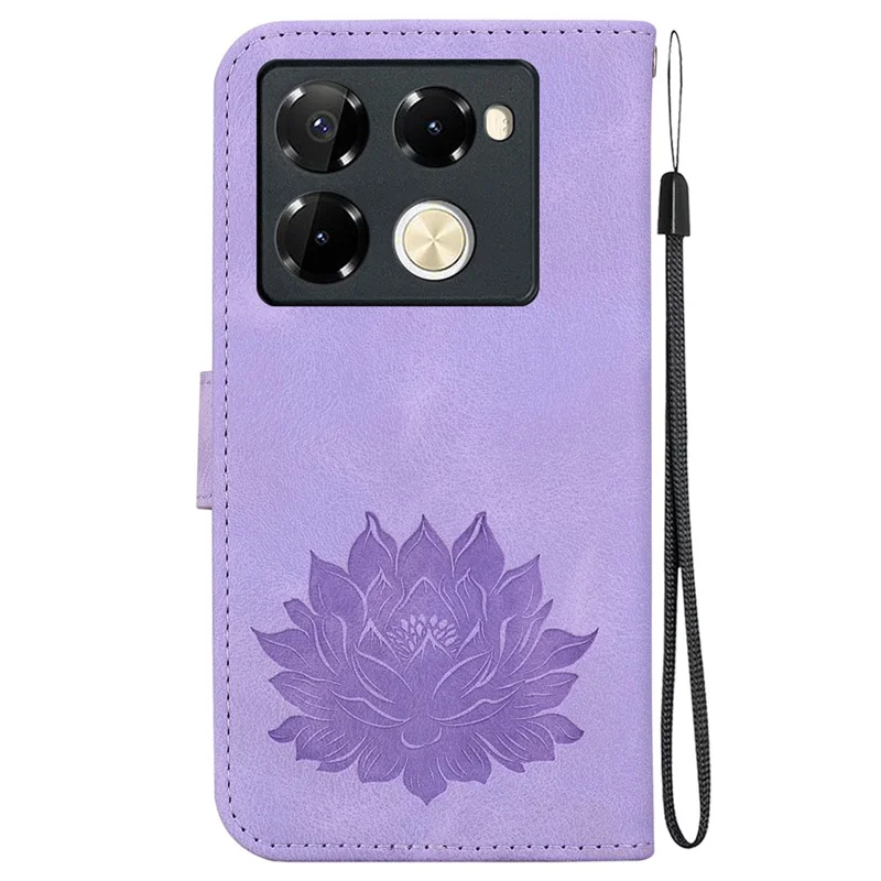 For Infinix Note 40 Pro 5G / Note 40 Pro+ Wallet Case Lotus Imprint Leather Stand Phone Cover - Purple