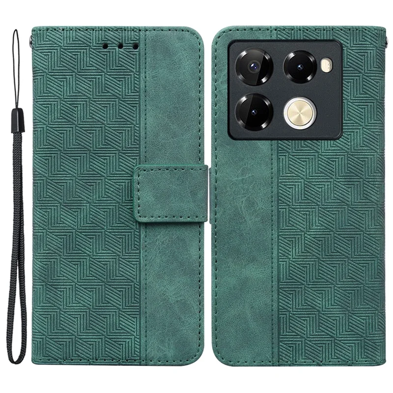 For Infinix Note 40 Pro+ / Infinix Note 40 Pro 5G Case Geometry Pattern Leather Wallet Flip Phone Cover - Green