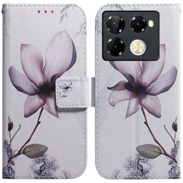 Für Infinix Note 40 Pro 5G / 40 Pro+ Leder Case Muster Druck Geldbörse Handyhülle - Rosa Blume