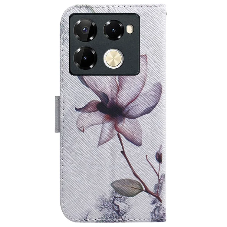 Für Infinix Note 40 Pro 5G / 40 Pro+ Leder Case Muster Druck Geldbörse Handyhülle - Rosa Blume