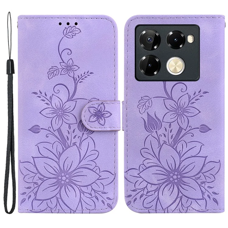 Para Infinix Note 40 Pro 5G / Note 40 Pro+ Funda Lily Flower PU Leather Stand Phone Cover - Púrpura