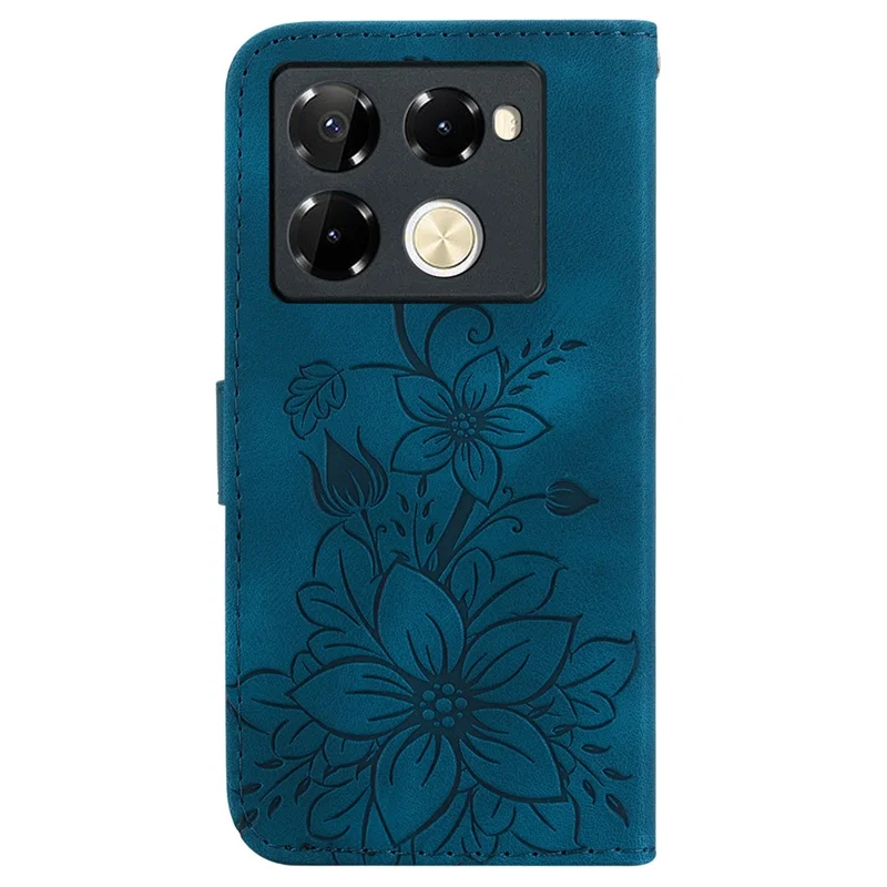 For Infinix Note 40 Pro 5G / Note 40 Pro+ Case Lily Flower PU Leather Stand Phone Cover - Dark Blue