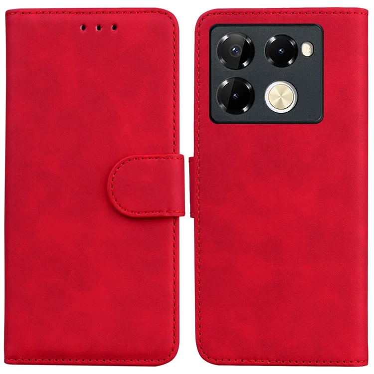 For Infinix Note 40 Pro 5G / Note 40 Pro+ Phone Case Solid Color Leather Wallet Anti-fall Cover - Red