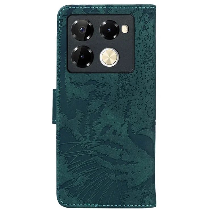 Чехол для телефона Infinix Note 40 Pro+ / Note 40 Pro 5G с тигриным принтом, откидным стендом и кожаной крышкой - зеленый