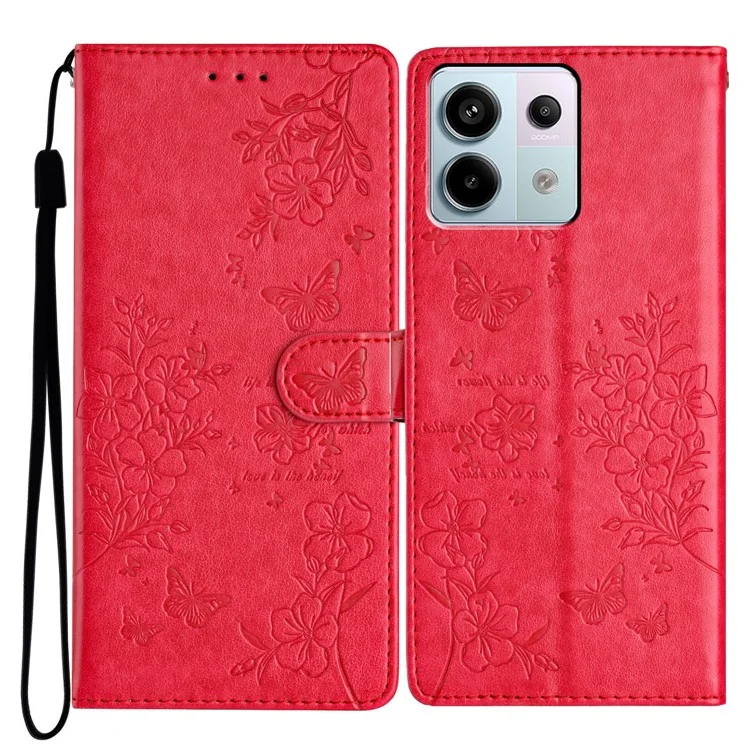 For Xiaomi Redmi Note 13 Pro 4G / Poco M6 Pro 4G Case Butterfly Floral Imprint Leather Wallet Phone Cover - Red
