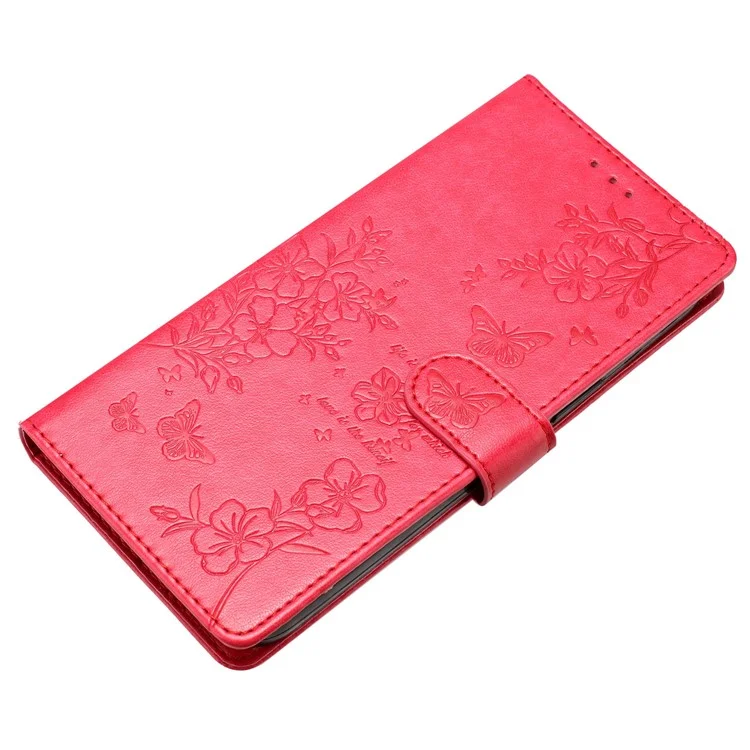 For Xiaomi Redmi Note 13 Pro 4G / Poco M6 Pro 4G Case Butterfly Floral Imprint Leather Wallet Phone Cover - Red