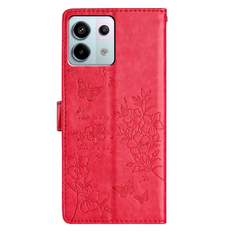 For Xiaomi Redmi Note 13 Pro 4G / Poco M6 Pro 4G Case Butterfly Floral Imprint Leather Wallet Phone Cover - Red