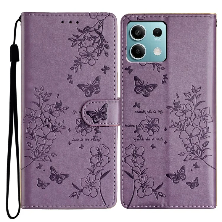 Para Xiaomi Redmi Note 13 5G Funda Tipo Cartera Diseño Estampado de Mariposas y Flores - Púrpura