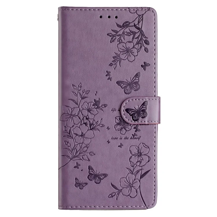 Para Xiaomi Redmi Note 13 5G Funda Tipo Cartera Diseño Estampado de Mariposas y Flores - Púrpura