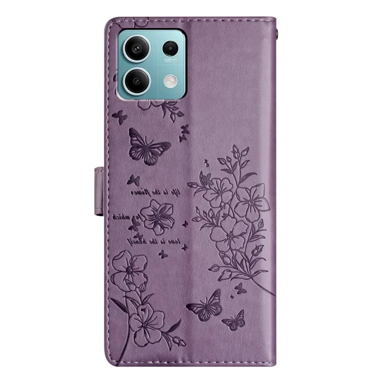 Para Xiaomi Redmi Note 13 5G Funda Tipo Cartera Diseño Estampado de Mariposas y Flores - Púrpura